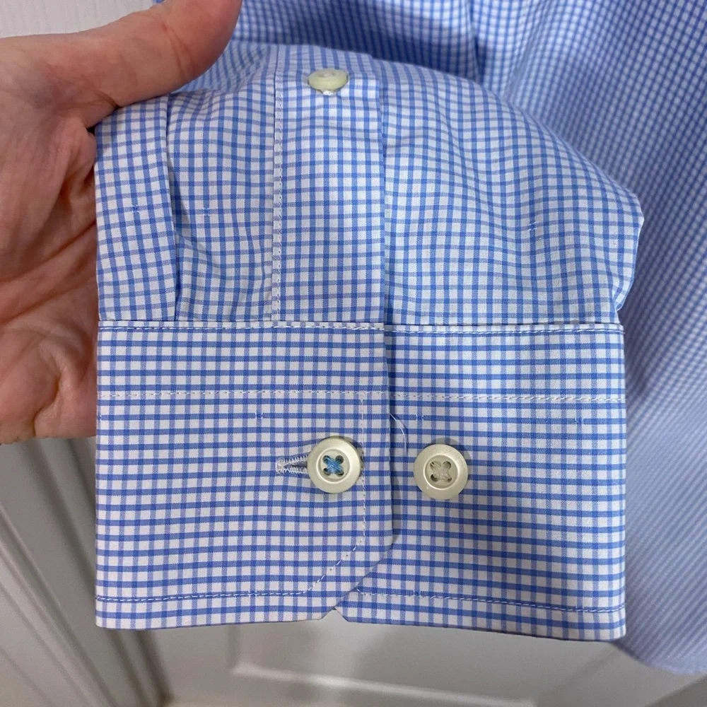 Banana Republic 120s Supima Cotton Gingham Dress Shirt Light Blue Men’s Medium